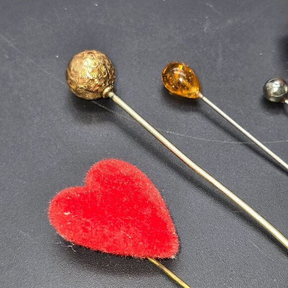 Vintage Hat Pins & Stick Pins Collection With Gold-Tone Cinnabar Etc HS210 - Picture 4 of 7